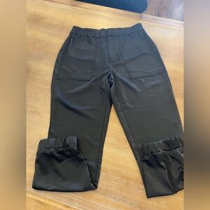 Black Elastic Waist Satin Utility Jogger Pants